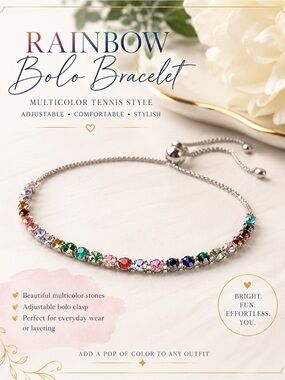 Rainbow Multicolor Bolo Bracelet – Adjustable Tennis Style